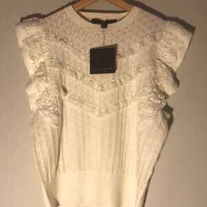 Marc New York Women's White Lace Ruffle Top